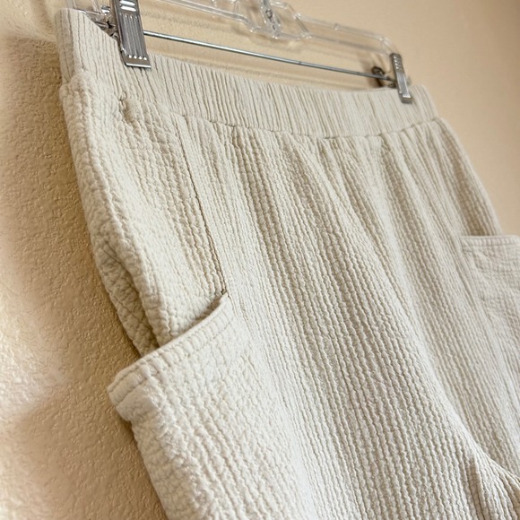 Grade Gather Size L Pants Tan Cotton Gauze Thick Cargo Boho Asian Jedi Lagenlook - Picture 10 of 11